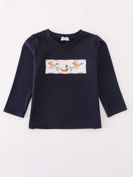 Navy Duck Embroidery Top