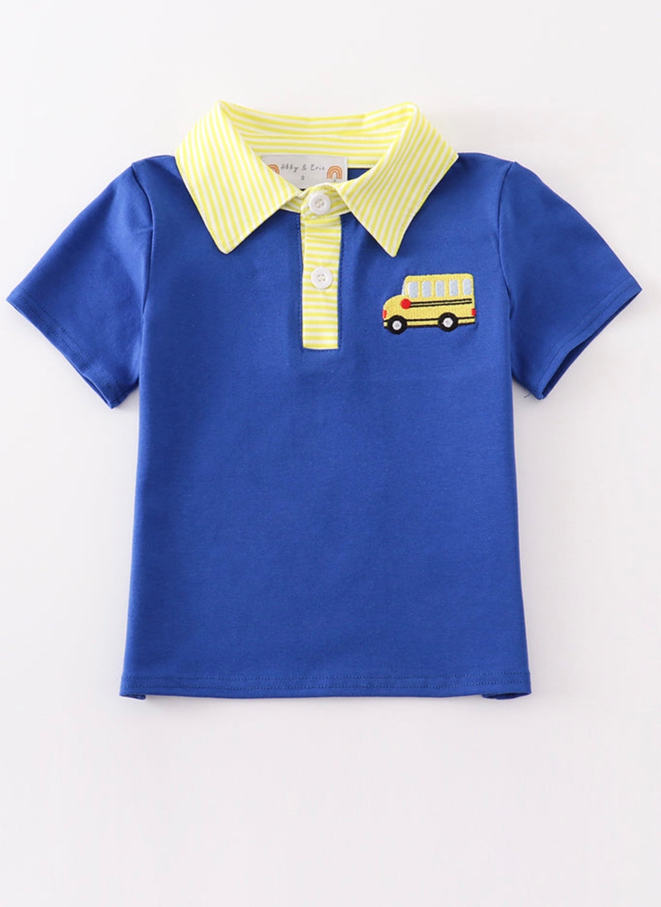 Blue School Bus Embroidery Shirt