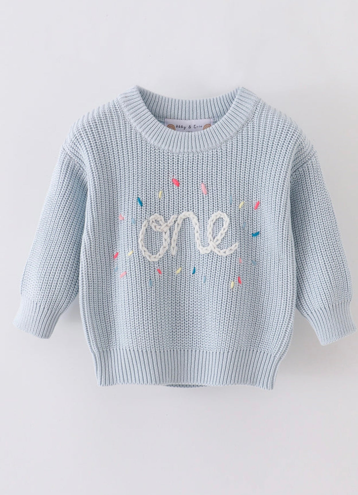 Hand-Embroidered "One" & "Two" Sweaters