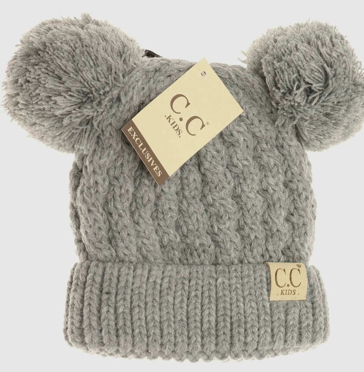 Kids Solid Double Pom CC Beanie