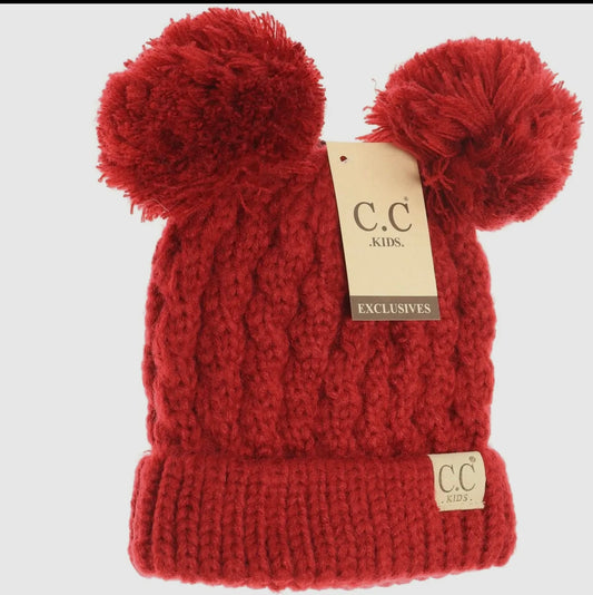 Kids Solid Double Pom CC Beanie