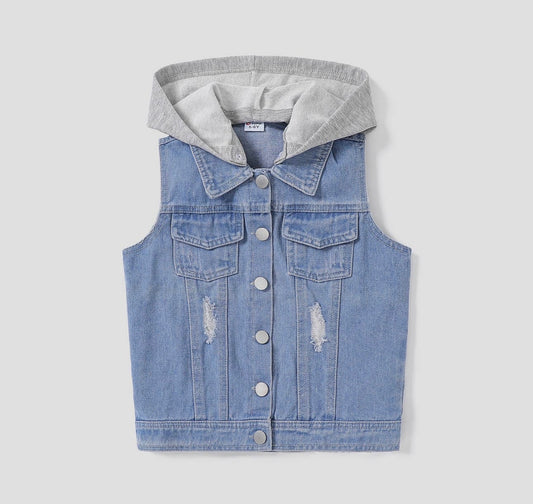 Distressed Demin Hoodie Vest