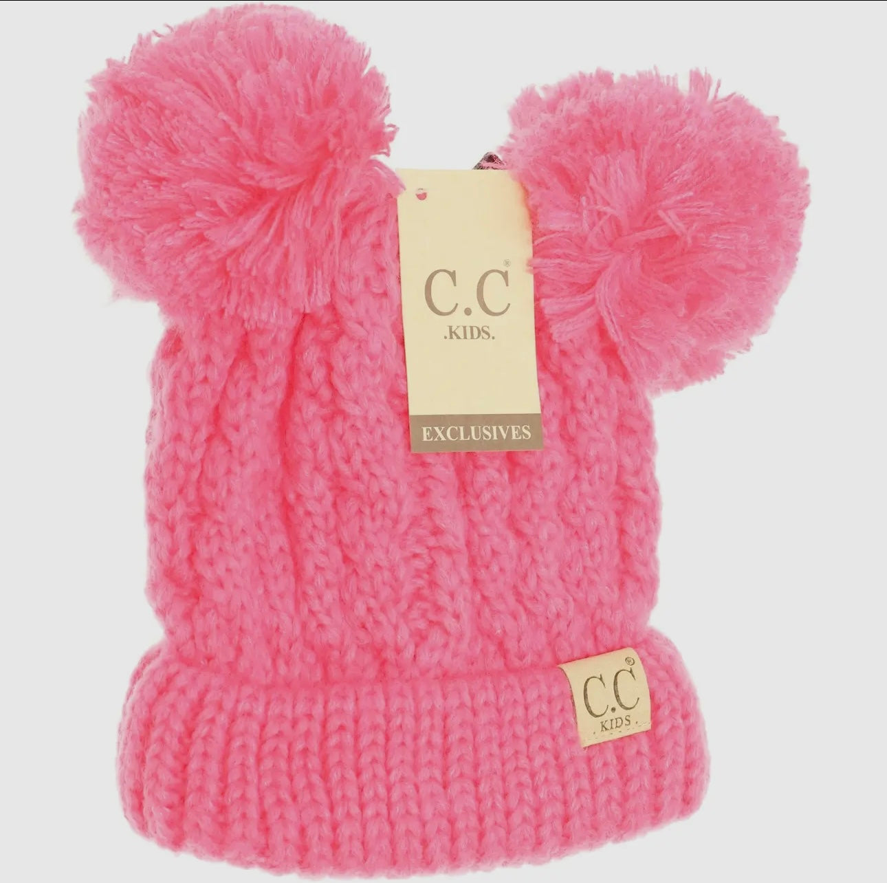 Kids Solid Double Pom CC Beanie