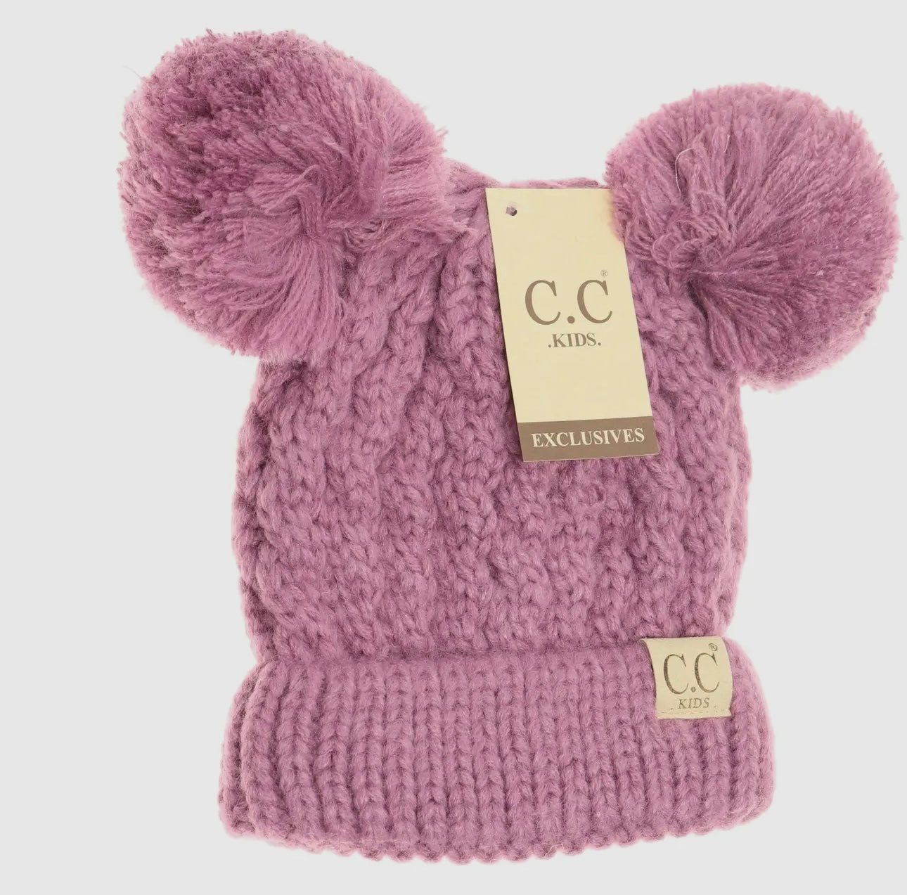 Kids Solid Double Pom CC Beanie