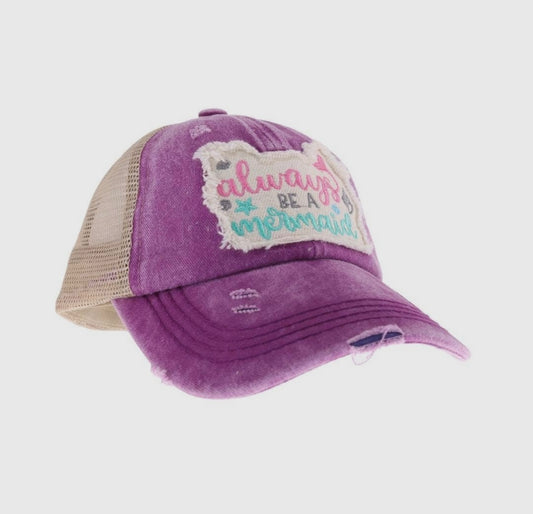 Embroidered Always Be a Mermaid Criss Cross High Ponytail Cap