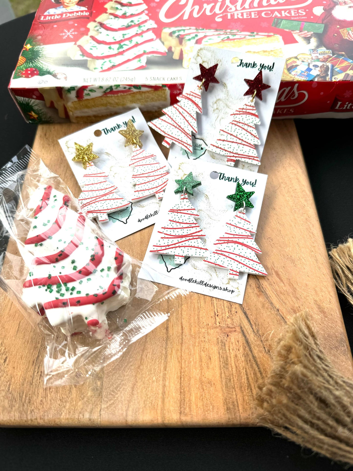 Snack cake christmas tree earrings
