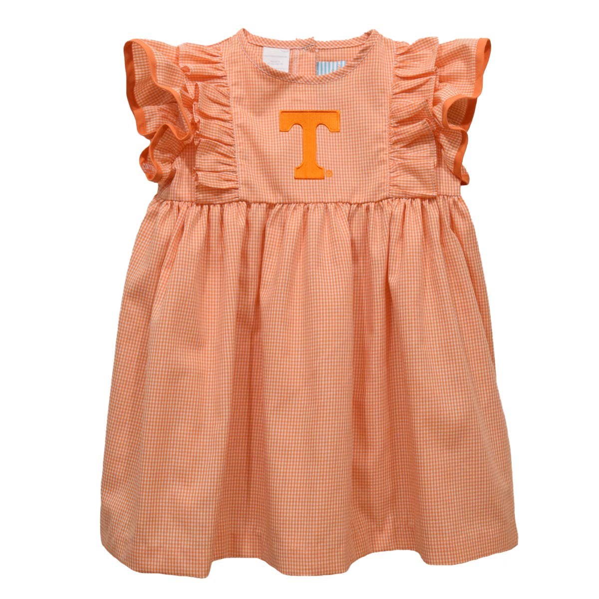 Tennessee Vols Embroidered Orange Gingham Ruffle Dress