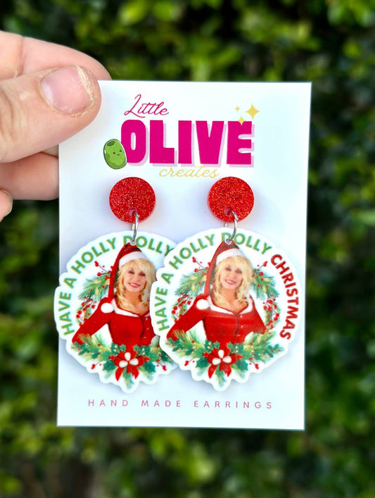 Dolly Parton Christmas Earrings - "Have a Holly Dolly Christ