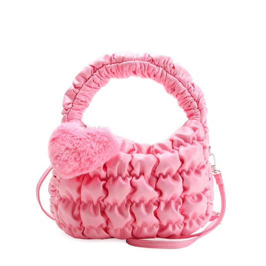 Quilted Scrunchies Patent Mini Hobo Crossbody Bag with Heart Charm