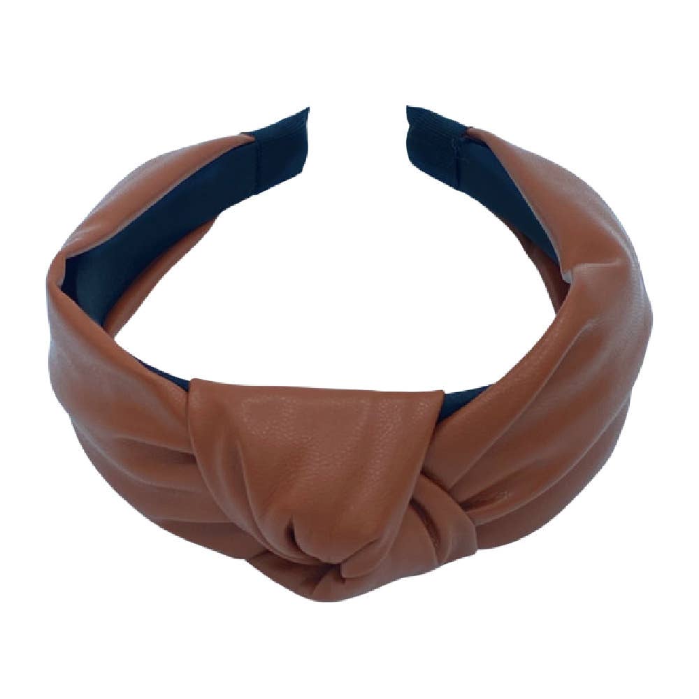 Camel | Faux Leather Top Knot Headband