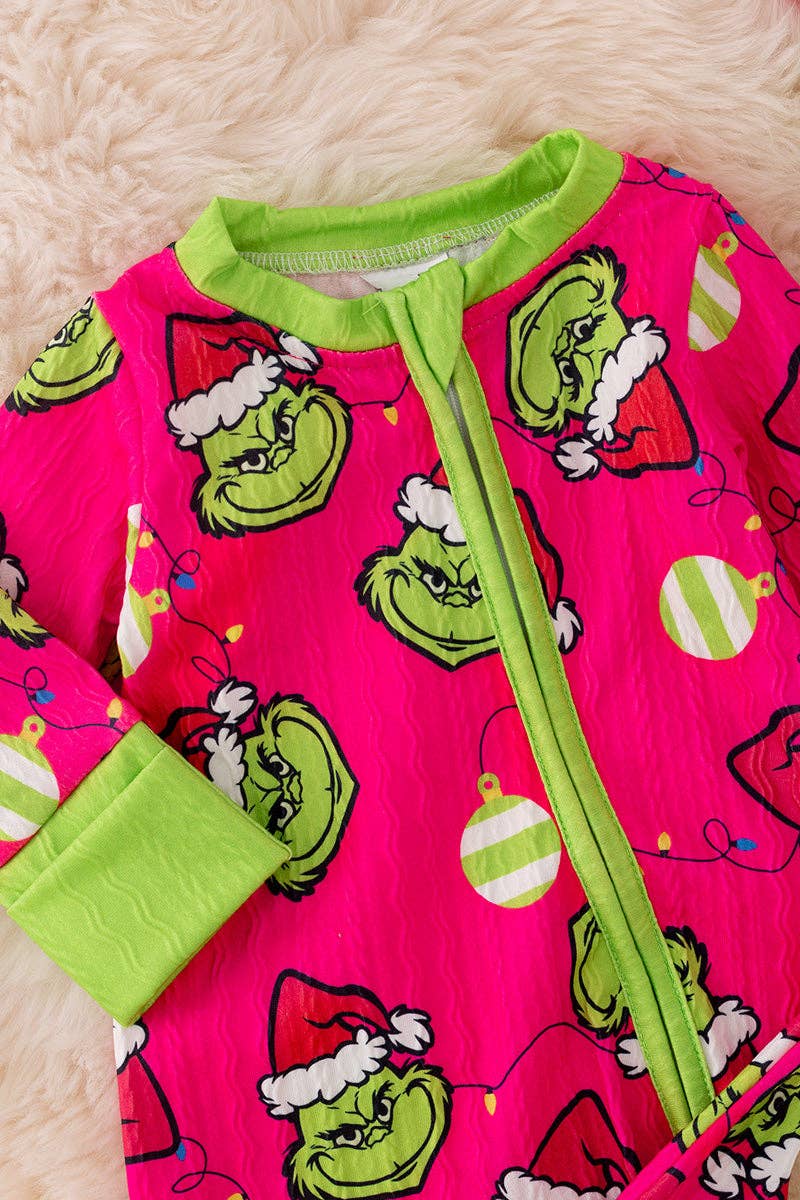 Hot pink GRINCH baby romper