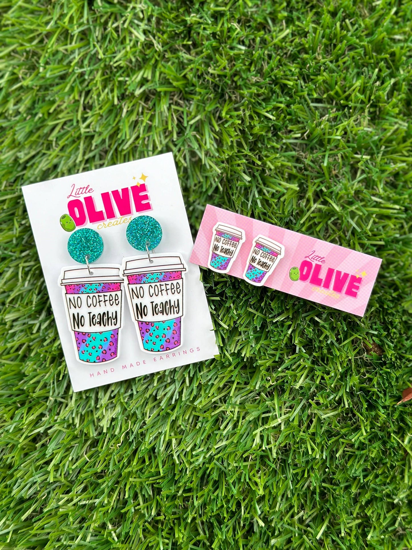 Teacher Earrings - 'No Coffee No Teachy' Dangle/Stud