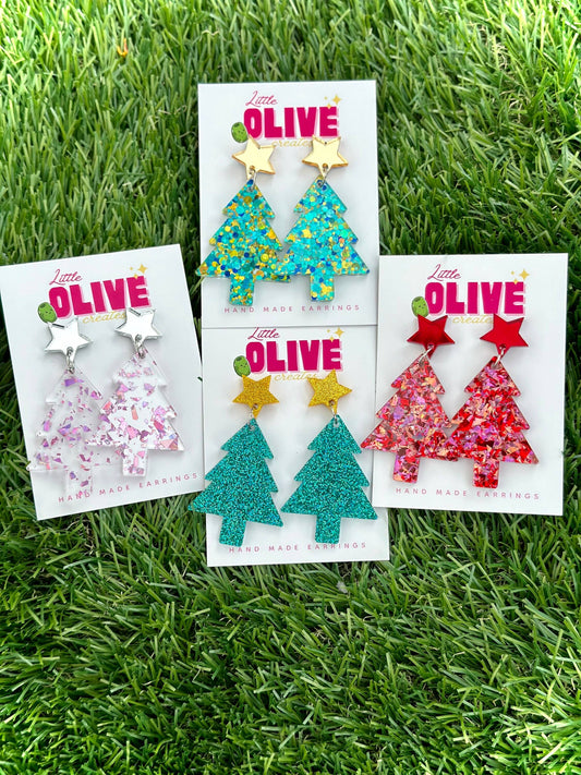 Glitzy Glitter Christmas Tree Dangle Earrings Pack