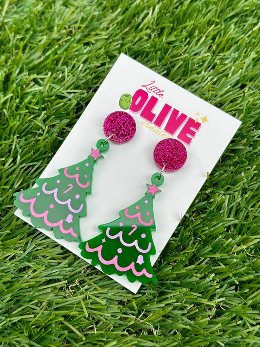 Hand Painted Christmas Tree Festive Earrings