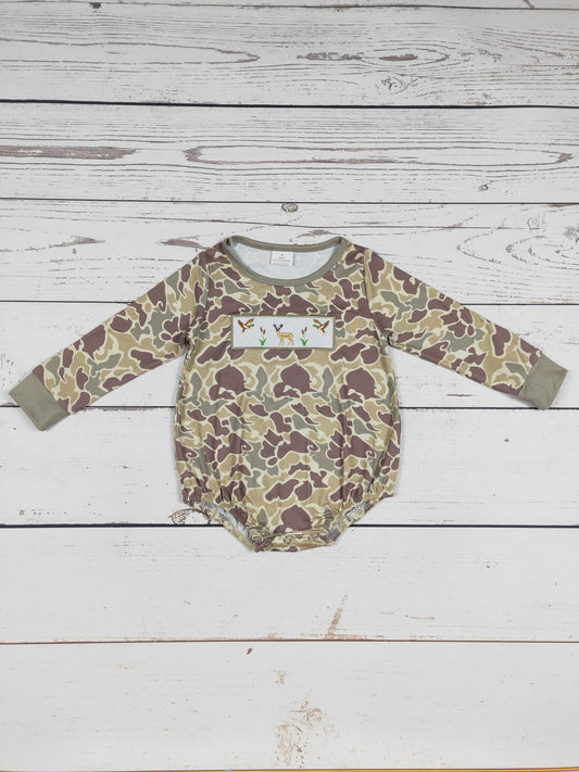 Duck & Deer Appliqué Camouflage Romper