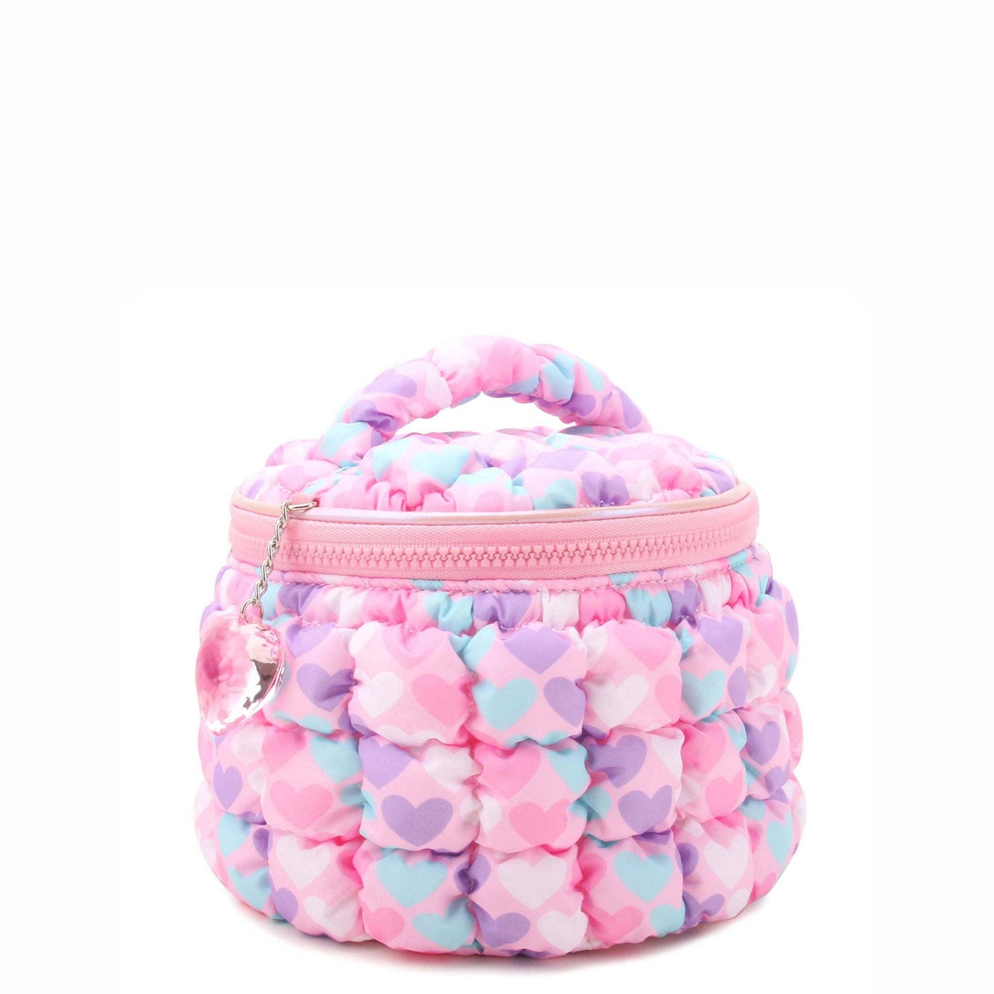 Quilted Scrunchies Printed Hearts Glam Bag with Heart Charm