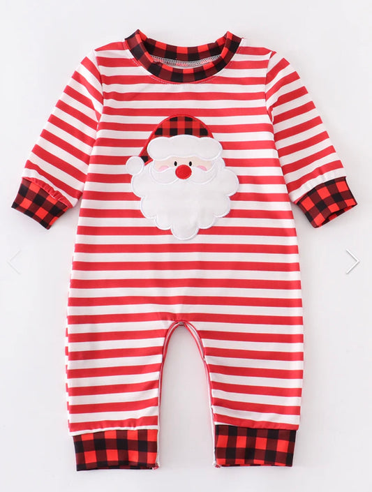 Red Stripe Santa Applique Boy Romper