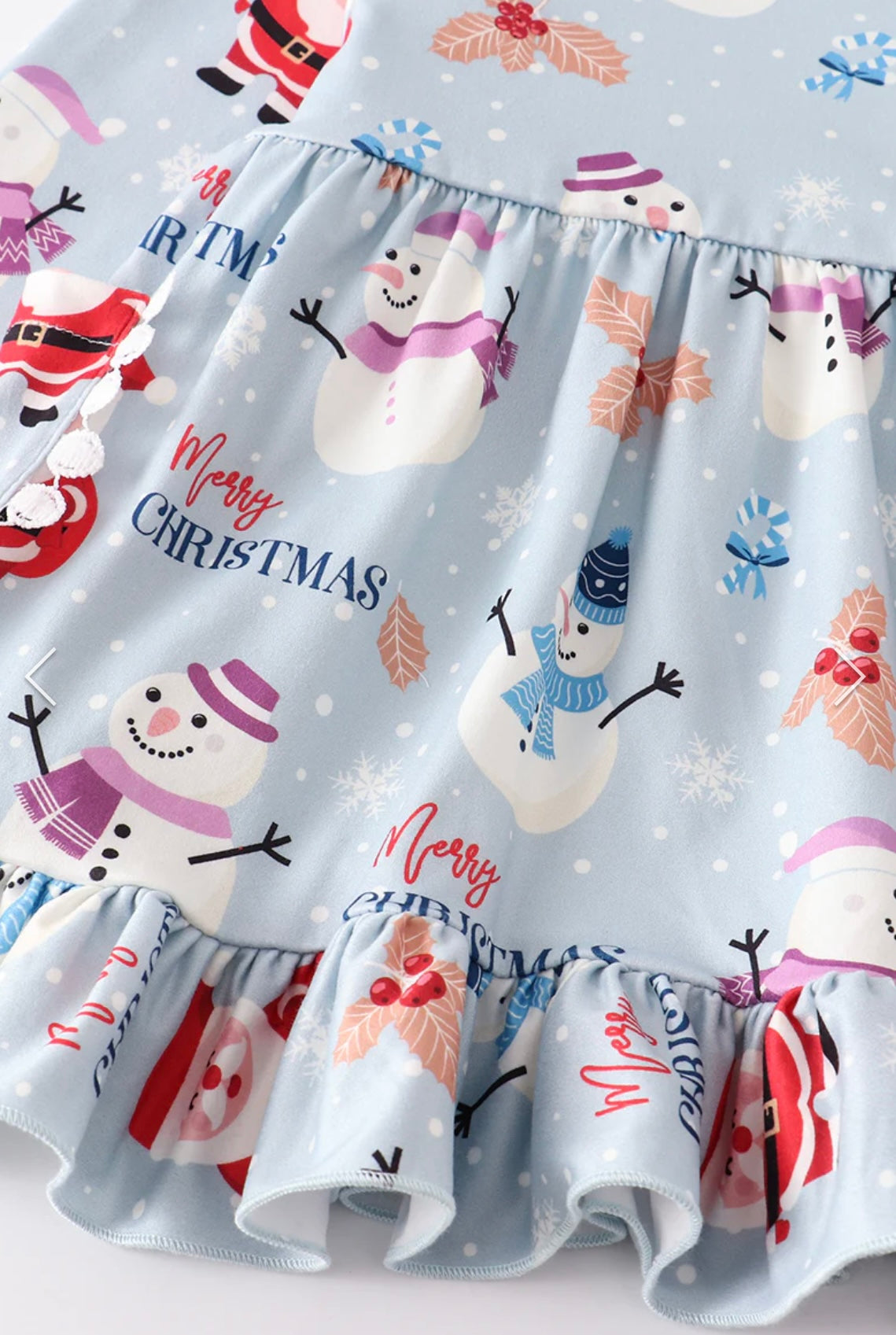 Blue Santa Snowman Ruffle Pant Set