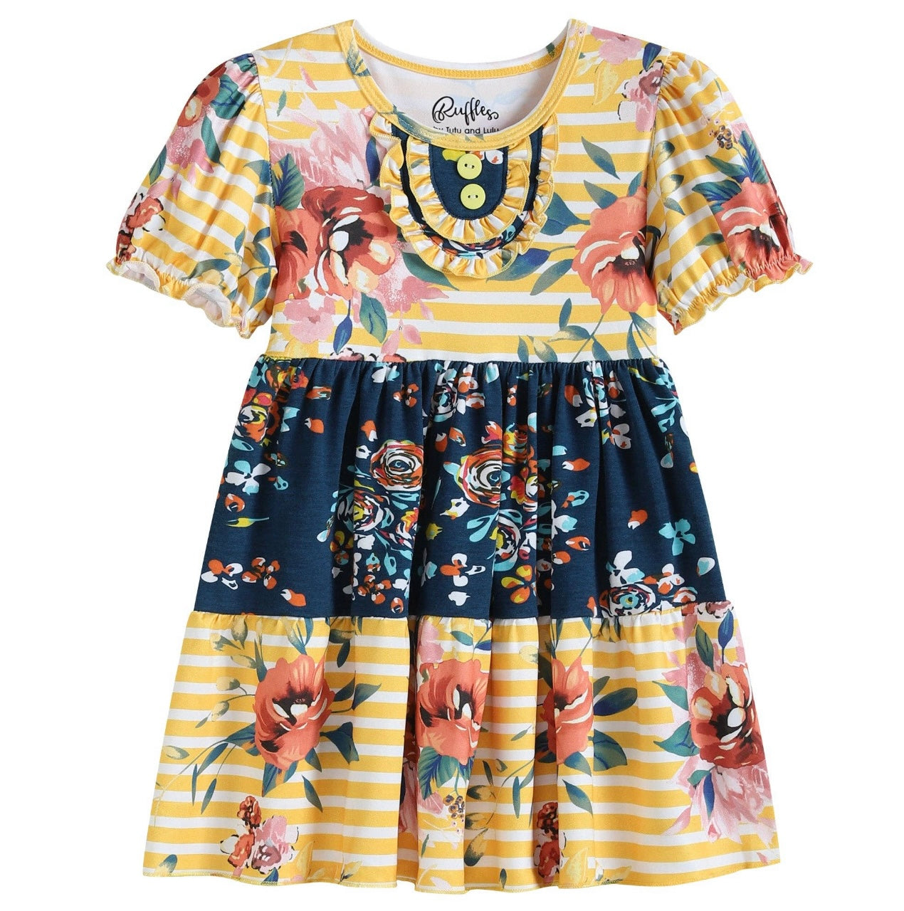 Ochre and Floral Ruffle Dress